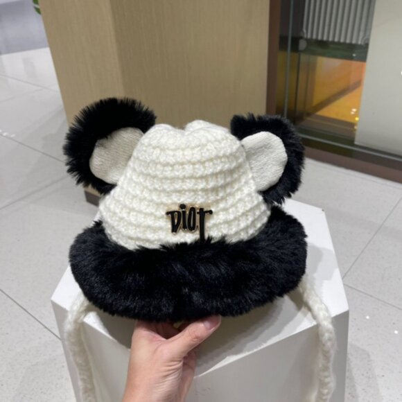 Dior Black and White Panda Ear Knitted Hat - Picture 5 of 8